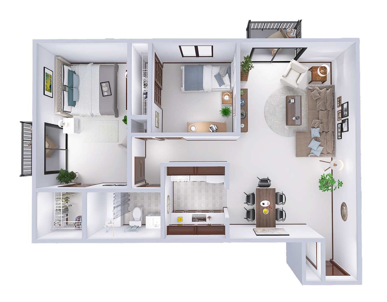 Floor plan for 2 beds, 1 bath, 751 sqft